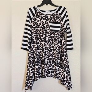Nuggles Leopard/Stripe Tunic Top